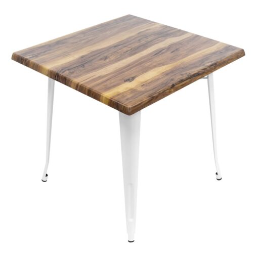 800mm Square Shesman Timber Look Isotop Table with White Tolix Base