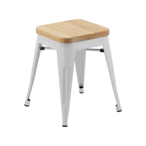 Small Replica Tolix Stool with Timber Seat in White