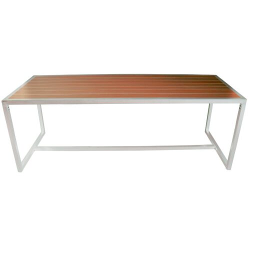 aluminium matte whitecommunal table with slatted teak top
