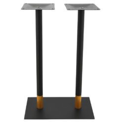 chicago twin bar table base in matte black with gold tip round pole