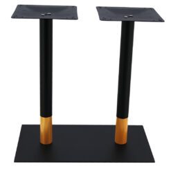 chicago twin dining table base in matte black with round gold tip pole