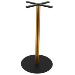 large circular steel dining table base in matte black with gold finish round pole