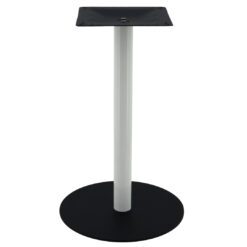 circular steel dining table base in matte black with round white pole