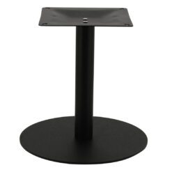 large circular steel dining table base in matte black with round pole